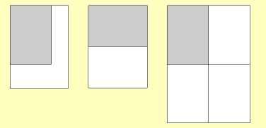 Beispiel einer Vergrößerungskopie vom A4 Blatt: Standard 141% erreicht A3 Format; 2x oder 200% Vergrößerung bearf 4 A4 Blättern = A2 Format.