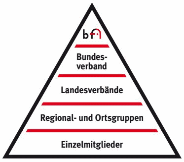  Schaubild zum Aufbau des BFS vom bundesweiten Dachverband über die Landesverbände zu den ORtsgruppen und Einzelmitgliedern.